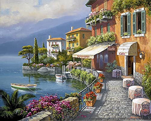 通用 5D Diamond Painting Kits für Erwachsene, Kind DIY Diamonds by Numbers, Seaside Town komplettes Kreuzstich Set Crystal Strass Stickerei Diamantkunst für Home Wand Decor (30x40cm) von 通用