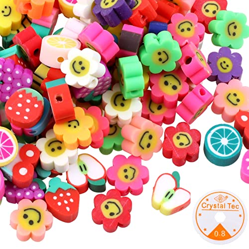 Generic 6CXU Obst Smiley, 100pcs Bunt Polymer Clay Gummiband, 3D Früchte Perlen zum Auffädeln Armbänder Basteln DIY, Ton von Generic