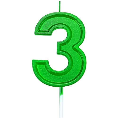 7 cm hohe grüne Geburtstagskerzen, Zahl 3, glitzernd, Grün, "Happy Birthday", Kuchendekoration, Dekoration und Feiern, für Erwachsene/Kinder, Party, Backen (7 cm, Nummer 3, grün) von 通用