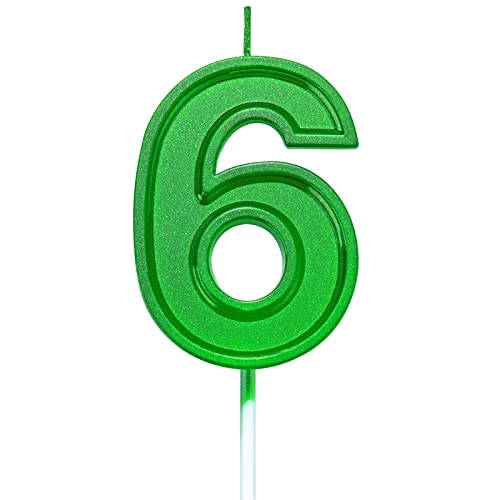 7 cm hohe grüne Geburtstagskerzen, Zahl 6, glitzernd, Grün, "Happy Birthday", Kuchendekoration, Dekoration und Feiern, für Erwachsene/Kinder, Party, Backen (7 cm, Nummer 6, grün) von 通用