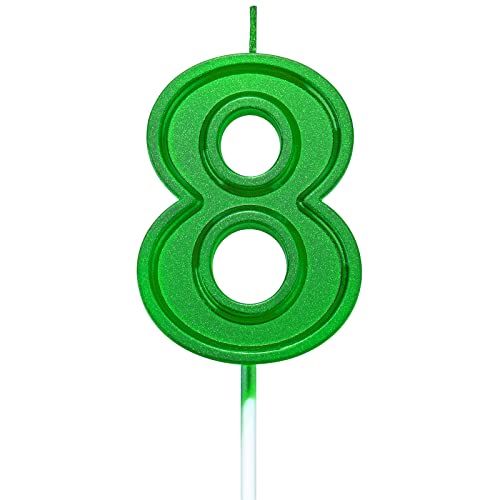 7 cm hohe grüne Geburtstagskerzen, Zahl 8, glitzernd, Grün, "Happy Birthday", Kuchendekoration, Dekoration und Feiern, für Erwachsene/Kinder, Party, Backen, 7 cm, Nummer 8, Grün von 通用