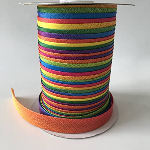 Aw Schrägband, Satin-Schrägband, reines Polyester, 50 m, 15 mm breit, Regenbogenfarben, mehrfarbig von 通用