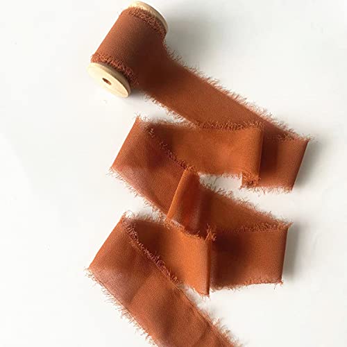 Chiffon-Seidenband mit Holzspule, handgefertigt, ausgefranste Kanten, 35 mm x 5 m, 35 Stück von 通用