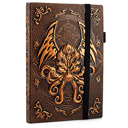 DND Kampagnen-Tagebuch mit 3D-Cthulhu-geprägtem Ledereinband, 200 leere Seiten, A5-Notizbuch, toller RPG-Notizblock für GM und Spieler (Bronze) von 通用