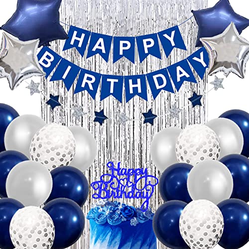 Geburtstagsdeko Marineblau Mann Jungen, Geburtstags deko für Männer, Happy Birthday Luftballon Banner mi, Happy Birthday Party Deko Geburtstag für Mädchen Junge Frauen 18.30.40.50.60. von 通用