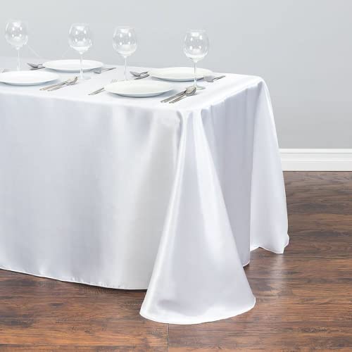 HEMEIREN Tischdecke Weiße Rechteckig,145x250cm(57x98in), Tischdecke Abwaschbar,Satin Party Tischdecken,Weiß Tischtuch für Hochzeiten, Bankette und Feiertage, Maschinenwaschbar von 通用