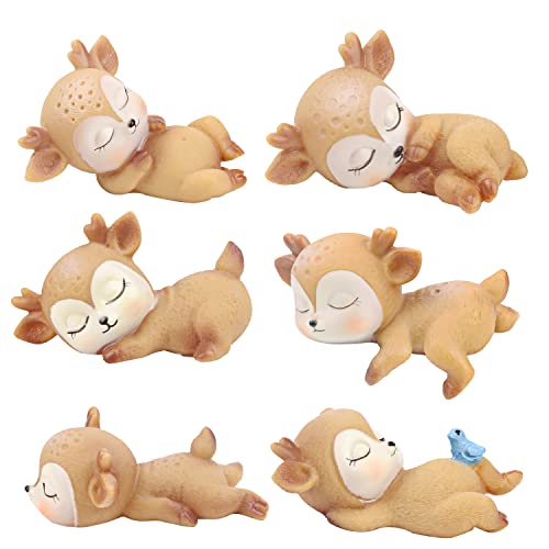 KUKIFUN Baby Deer Cupcake Toppers,Pack of 6,Mini Figures Toys,Cake Decoration,Schreibtischdekoration,Auto Dekoration,,Beautiful Doe Fawn Cake Lid for Baby Shower, Birthday, Christmas Party Decoration von 通用