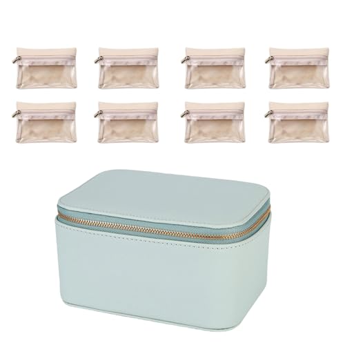 スイムリー Kompakte Schmuck-Aufbewahrungsbox, 8-teiliges Schmuckbeutel-Set für die Organisation von Zubehör, Reisegröße, PU-Lederbox von スイムリー