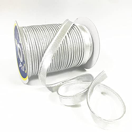 Metallische Farbe Polyester Satin Paspelband Schrägband Satin Schrägband 12 mm x 72y eine Spule (m-Silber) von 通用