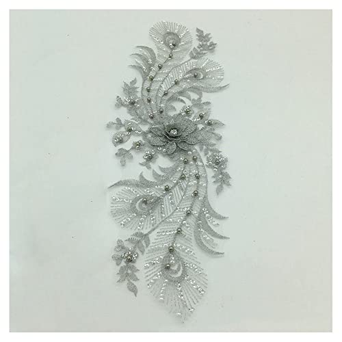通用 Perlen Spitze Applikationen Fake Kragen 3D Blumen Patches Besticktes Kragen zum Nähen Kostüm Zubehör Silber von 通用