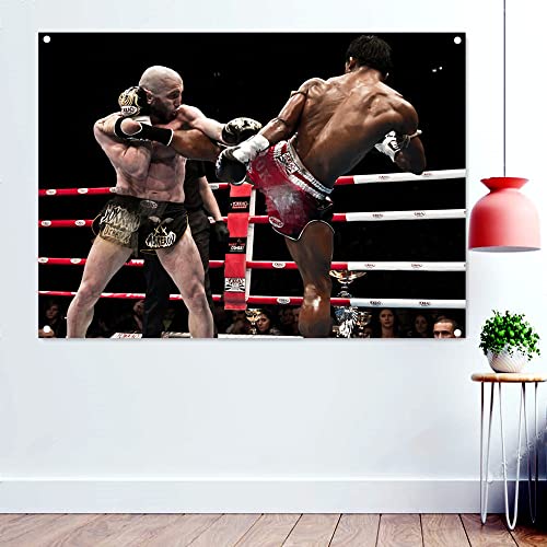 Tapetenbanner mit starkem Mann, Wandkunst, Kickboxen, Muay Thai, Kampfsport-Poster, Workout, Sport, Flaggen, Fitnessstudio, Dekoration, 96 x 144 cm Tapetenbanner mit starkem Mann, Wandkunst, Kickboxen, Muay Thai, Kampfsport-Poster, Workout, Sport, Flaggen, Fitnessstudio, Dekoration, 96 x 144 cm von 通用