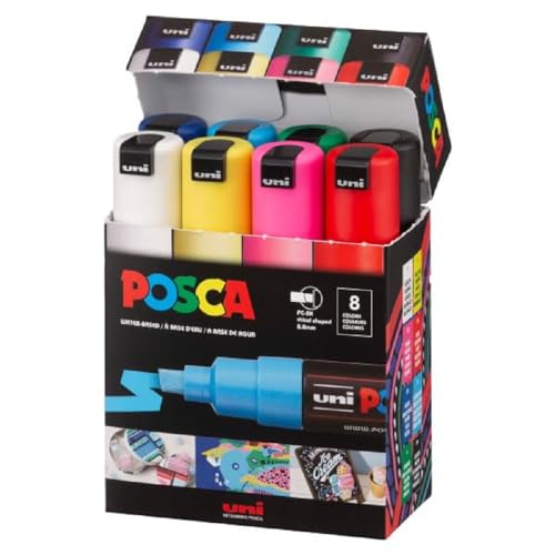POSCA 182608 - POSCA Marker mit breiter Keilspitze, 8er Set, Grundfarben von 三菱鉛筆