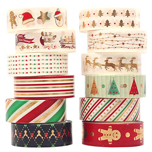 VIDILLO Set 12 Rolls Weihnachten Gold Washi Masking Tape Dekorative Klebeband für Scrapbooking DIY Handwerk Bastler verschönert Journals Planer Karten Geschenkverpackung Bänder Hochzeit VIDILLO Set 12 Rolls Weihnachten Gold Washi Masking Tape Dekorative Klebeband für Scrapbooking DIY Handwerk Bastler verschönert Journals Planer Karten Geschenkverpackung Bänder Hochzeit von 0