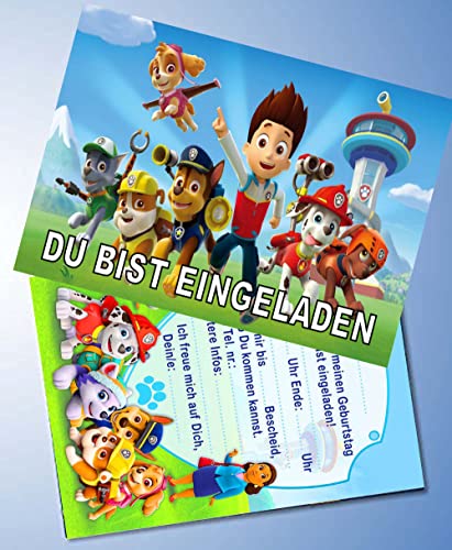 10 Einladungskarten für Geburtstag Partys und Kindergeburtstag kompatibel mit Paw Patrol Nr. 08 von 000