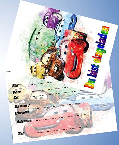 10 Einladungskarten für Geburtstag Partys und Kindergeburtstag Disney Pixar Cars Nr. 6 von 000