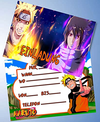 000 12 Einladungskarten & 12 Umschläge für Geburtstag Partys und Kindergeburtstag Kompatibel mit Naruto Nr. 2 von 000