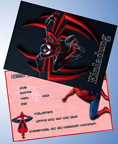 000 12 Einladungskarten & 12 Umschläge für Geburtstag Partys und Kindergeburtstag Kompatibel mit Spiderman Nr. 8 von 000
