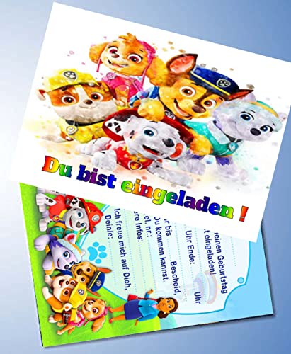12 Einladungskarten & 12 Umschläge für Geburtstag Partys und Kindergeburtstag Paw Patrol Nr. 14 von 000
