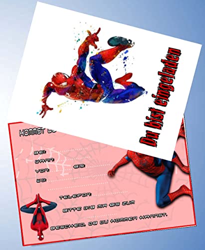 12 Einladungskarten & 12 Umschläge für Geburtstag Partys und Kindergeburtstag Spiderman Nr. 07 von 000