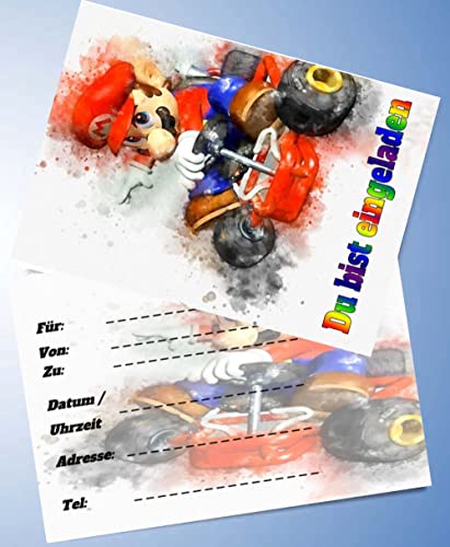000 12 Einladungskarten & 12 Umschläge für Geburtstag Partys und Kindergeburtstag Super Mario Nr. 12 von 000