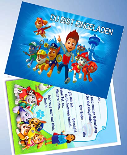 000 12 Einladungskarten & 12 Umschläge für Geburtstag Partys und Kindergeburtstag kompatibel mit Paw Patrol Nr. 7 von 000