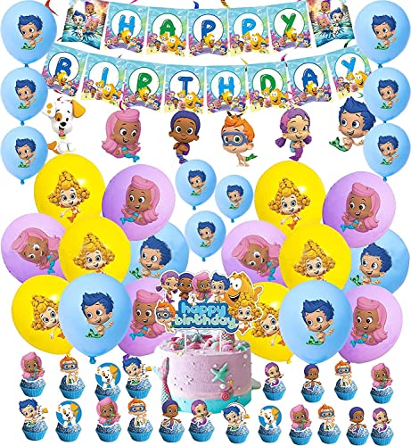 Bubble Guppies Geburtstag Deko: Gil Luftballons, Banner, Kuchendekoration, Cupcake Topper, Wirbeldekorationen in Blau für Bubble Guppies Geburtstagsparty Bubble Guppies Geburtstag Deko: Gil Luftballons, Banner, Kuchendekoration, Cupcake Topper, Wirbeldekorationen in Blau für Bubble Guppies Geburtstagsparty von 000