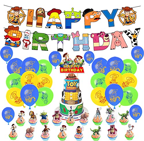 Geburtstag Dekoration toy story Luftballons Alles Gute zum Geburtstag Girlande Kuchen Topper Geburtstagsdeko für toy story Kindergeburtstag Deko von 000