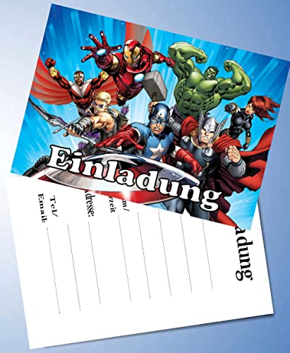 PDTXCLS HlpiAMok Tassorm 12 Einladungskarten & 12 Umschläge für Geburtstag Partys und Kindergeburtstag The Avengers Nr. 1 von 000
