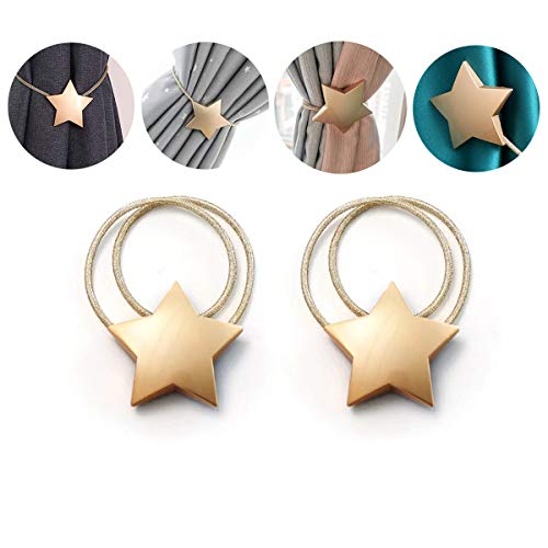 0000 Vorhang Raffhalter Magnetisch, Gardinen Raffhalter, 2 Stück Kreative Gardinenhalter-Star, Geeignet für Vorhänge, Gardinen Wohnzimmer, Vorhänge für Kinderzimmer, Dekoration Wohnung Modern (Gold) von 0000