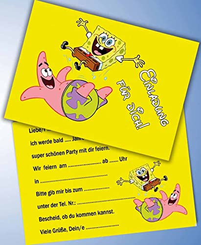 Einladungskarten 10er Set + 10 Umschläge Kindergeburtstag kompatibel mit Spongebob, Format DIN A6 (Postkarte 148 x 105 mm), 0037 von 0001