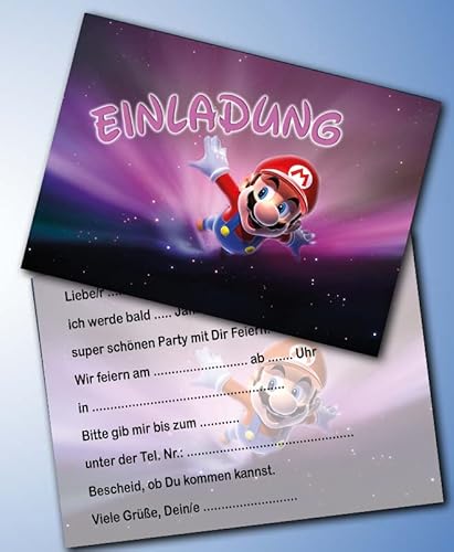 Einladungskarten 10er Set + 10 Umschläge Kindergeburtstag kompatibel mit Super Mario, Format DIN A6 (Postkarte 148 x 105 mm), 0041 von 0001