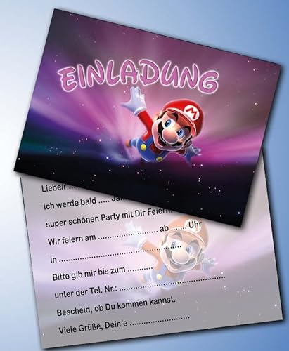 Einladungskarten 10er Set + 10 Umschläge Kindergeburtstag kompatibel mit Super Mario, Format DIN A6 (Postkarte 148 x 105 mm), 0041 von 0001