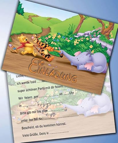 Einladungskarten 10er Set + 10 Umschläge Kindergeburtstag kompatibel mit Winnie Pooh, Format DIN A6 (Postkarte 148 x 105 mm), 0044 von 0001