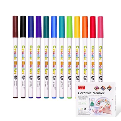 0XBIT Keramikstifte, 12 Farbe Keramik Bemalen Set, Glasmalstifte Spülmaschinenfest, Marker für Porzellan, Glas, Metall und Andere Keramikoberflächen 0XBIT Keramikstifte, 12 Farbe Keramik Bemalen Set, Glasmalstifte Spülmaschinenfest, Marker für Porzellan, Glas, Metall und Andere Keramikoberflächen von 0XBIT