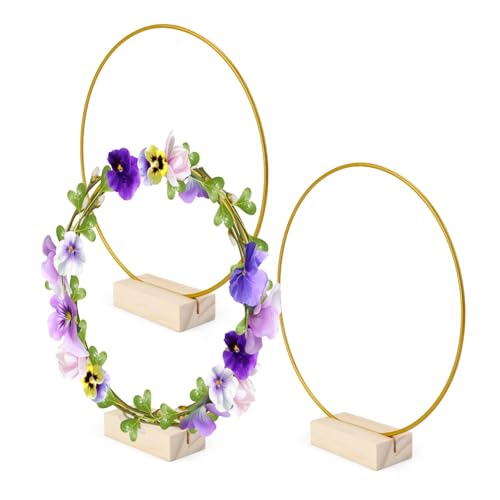 0XBIT Metallring mit Fuß, 3 Stück Dekoring mit Fuß, 20 cm Goldener Dekoring mit Holzsockel, für Tischdekorationen für Hochzeiten, Weihnachtsdekorationen und Partydekorationen 0XBIT Metallring mit Fuß, 3 Stück Dekoring mit Fuß, 20 cm Goldener Dekoring mit Holzsockel, für Tischdekorationen für Hochzeiten, Weihnachtsdekorationen und Partydekorationen von 0XBIT