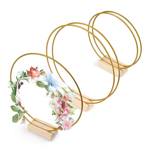 0XBIT Metallring mit Fuß, 3 Stück Double Dekoring mit Fuß, Metallring, mit Holzsockel, Geeignet für DIY Girlande, Hochzeit, Tischdekoration 0XBIT Metallring mit Fuß, 3 Stück Double Dekoring mit Fuß, Metallring, mit Holzsockel, Geeignet für DIY Girlande, Hochzeit, Tischdekoration von 0XBIT