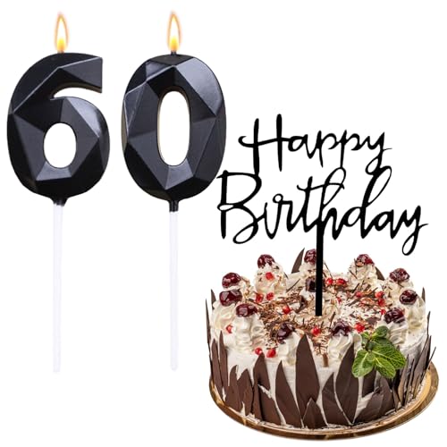 Bolosa Happy Birthday Steckkarte und Zahlen Kerzen für 60. Geburtstag (Schwarz) von 1