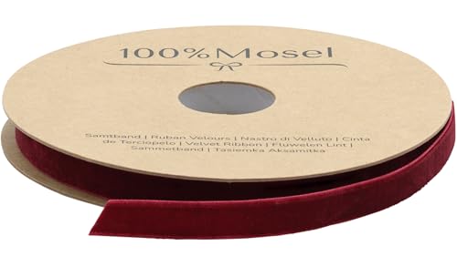 100% Mosel Dekoband Samt, in Bordeauxrot (1 cm x 10 m), Geschenkband in Samt-Optik, edles Schleifenband zum Dekorieren & Basteln, zum Einpacken besonderer Geschenke von 100%Mosel