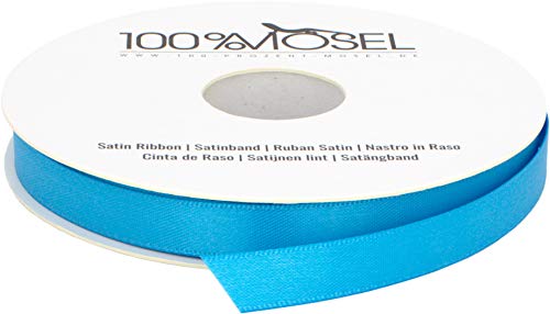 100% Mosel Satinband, in Aqua-Blau (10 mm x 25 m), matt glänzendes Geschenkband, edles Schleifenband zum Dekorieren & Basteln, zum Einpacken besonderer Geschenke, für Hochzeiten, Taufen, uvm. von 100%Mosel