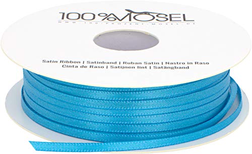 100% Mosel Satinband, in Aqua-Blau (3 mm x 100 m), matt glänzendes Geschenkband, edles Schleifenband zum Dekorieren & Basteln, zum Einpacken besonderer Geschenke, für Hochzeiten, Taufen, uvm. von 100%Mosel