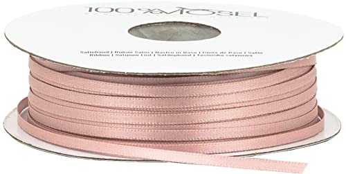 100% Mosel Satinband, in Blush Rosé (3 mm x 100 m), matt glänzendes Geschenkband, edles Schleifenband zum Dekorieren & Basteln, zum Einpacken besonderer Geschenke, für Hochzeiten, Taufen, uvm. von 100%Mosel