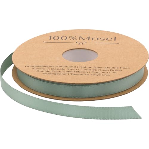 100% Mosel Satinband, in Eukalyptus Grün (10 mm x 25 m), matt glänzendes Geschenkband, edles Schleifenband zum Dekorieren & Basteln, zum Einpacken besonderer Geschenke, für Hochzeiten, Taufen, uvm. von 100%Mosel