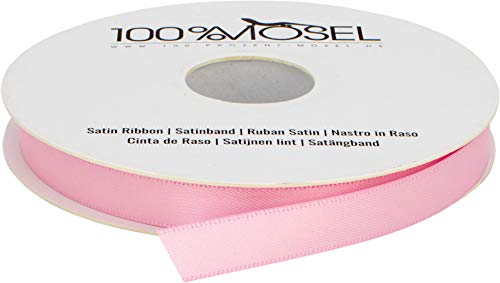 100% Mosel Satinband, in Rosa (10 mm x 25 m), matt glänzendes Geschenkband, edles Schleifenband zum Dekorieren & Basteln, zum Einpacken besonderer Geschenke, für Hochzeiten, Taufen, uvm. von 100%Mosel