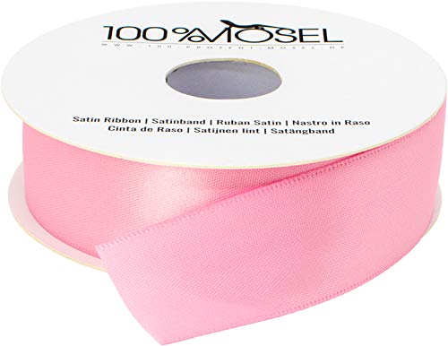 100% Mosel Satinband, in Rosa (25 mm x 25 m), matt glänzendes Geschenkband, edles Schleifenband zum Dekorieren & Basteln, zum Einpacken besonderer Geschenke, für Hochzeiten, Taufen, uvm. von 100%Mosel