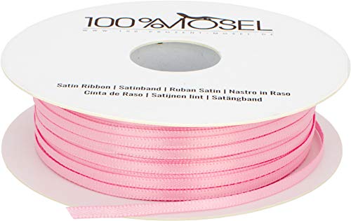 100% Mosel Satinband, in Rosa (3 mm x 100 m), matt glänzendes Geschenkband, edles Schleifenband zum Dekorieren & Basteln, zum Einpacken besonderer Geschenke, für Hochzeiten, Taufen, uvm. von 100%Mosel