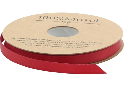 100% Mosel Satinband, in Rot (10 mm x 25 m), matt glänzendes Geschenkband, edles Schleifenband zum Dekorieren & Basteln, zum Einpacken besonderer Geschenke, für Hochzeit, Weihnachten uvm. von 100%Mosel