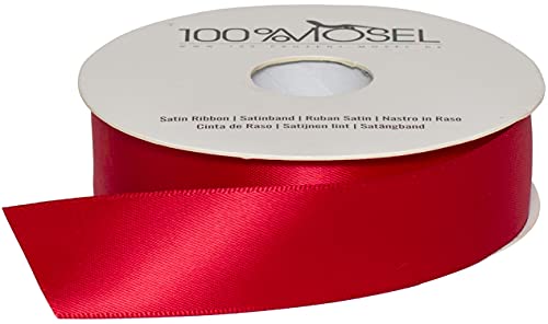 100% Mosel Satinband, in Rot (25 mm x 25 m), matt glänzendes Geschenkband, edles Schleifenband zum Dekorieren & Basteln, zum Einpacken besonderer Geschenke, für Hochzeit, Weihnachten uvm. von 100%Mosel