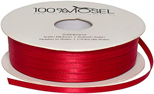 100% Mosel Satinband, in Rot (3 mm x 100 m), matt glänzendes Geschenkband, edles Schleifenband zum Dekorieren & Basteln, zum Einpacken besonderer Geschenke, für Hochzeit, Weihnachten uvm. von 100%Mosel