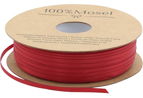 100% Mosel Satinband, in Rot (3 mm x 100 m), matt glänzendes Geschenkband, edles Schleifenband zum Dekorieren & Basteln, zum Einpacken besonderer Geschenke, für Hochzeit, Weihnachten uvm. von 100%Mosel