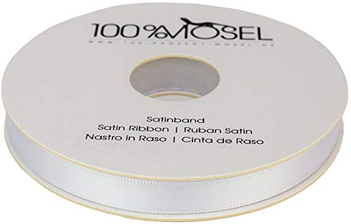 100% Mosel Satinband, in Weiß (10 mm x 25 m), matt glänzendes Geschenkband, edles Schleifenband zum Dekorieren & Basteln, zum Einpacken besonderer Geschenke, für Hochzeiten, Taufen, uvm. von 100%Mosel